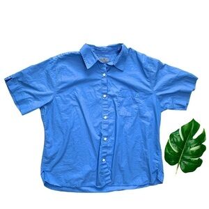 Vintage 90’s Eddie Bauer Blue Short Sleeve Button Up Top Size Extra Large